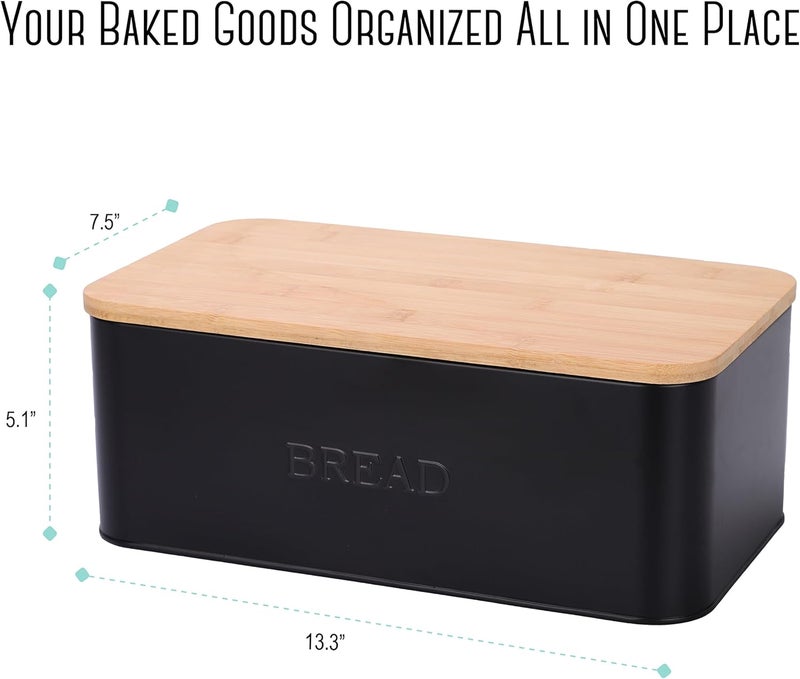 Outshine Black Bread Box, Rustic Bread Box, Vintage Bread Box for Kitchen Countertop, Bread Bin Black - Image 3